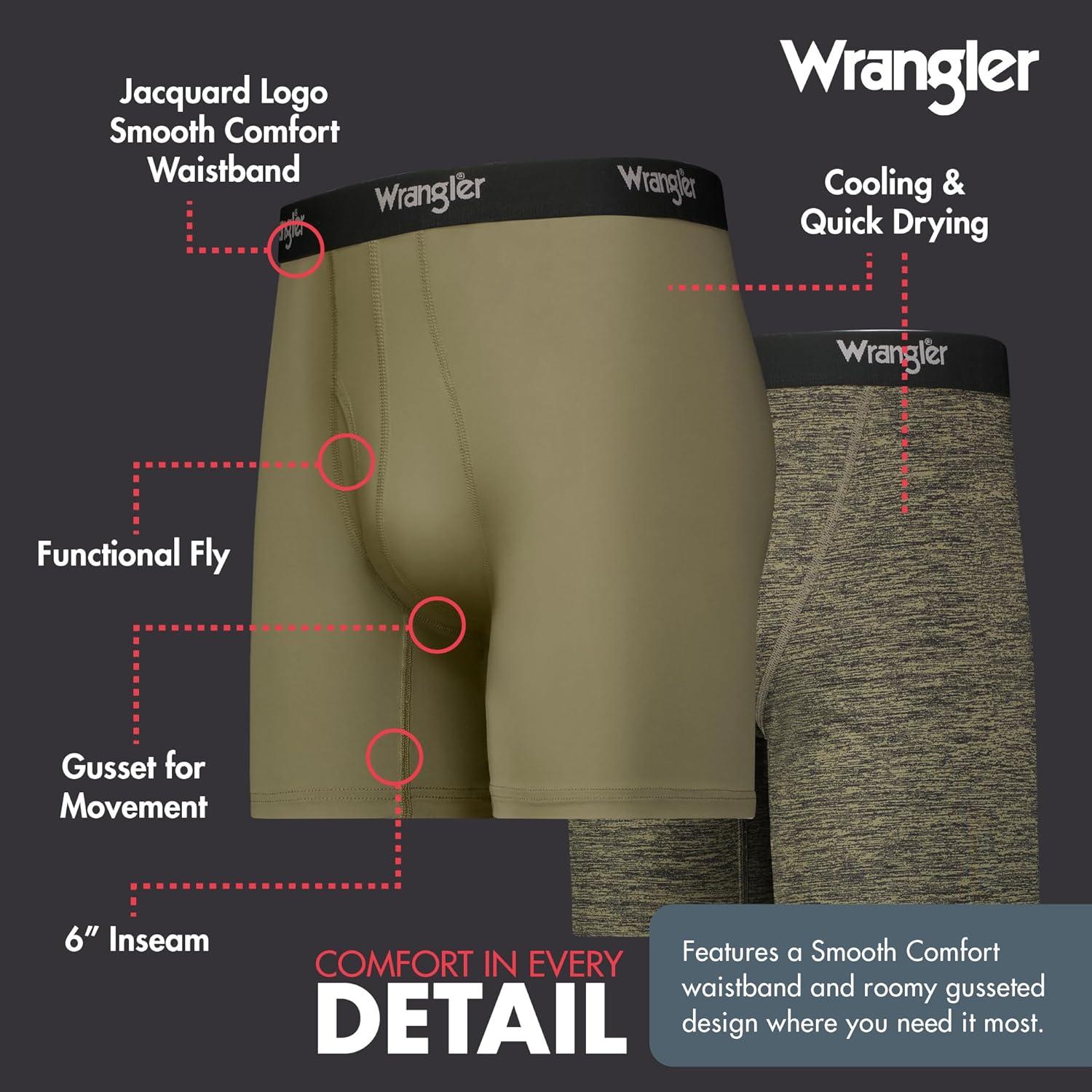 imageWrangler Mens Cooling Boxer Briefs 6 Inseam MoistureWicking Stretch Fabric Pack of 6 Quick DryOliveBlackHeather Green