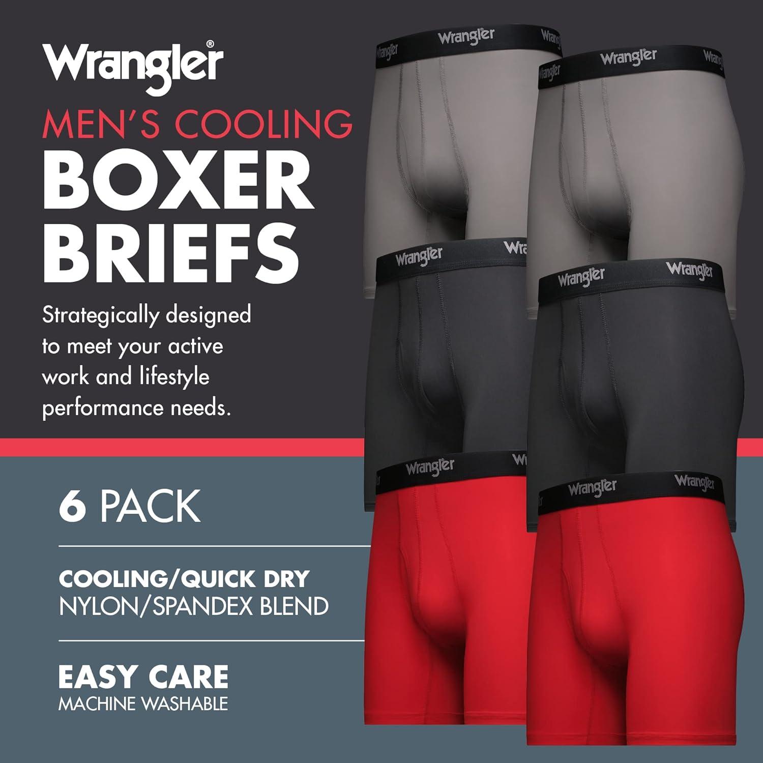 imageWrangler Mens Cooling Boxer Briefs 6 Inseam MoistureWicking Stretch Fabric Pack of 6 Quick DryRedBlackCharcoal