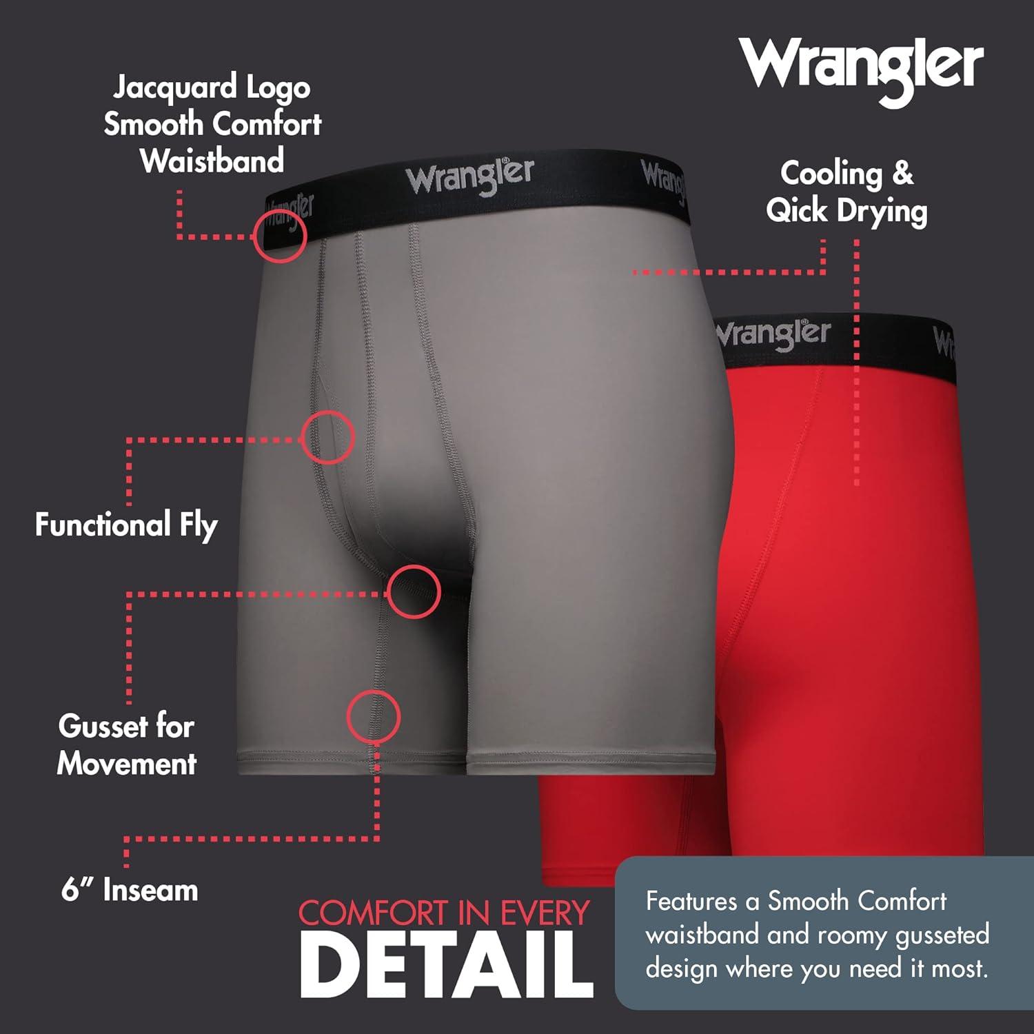 imageWrangler Mens Cooling Boxer Briefs 6 Inseam MoistureWicking Stretch Fabric Pack of 6 Quick DryRedBlackCharcoal