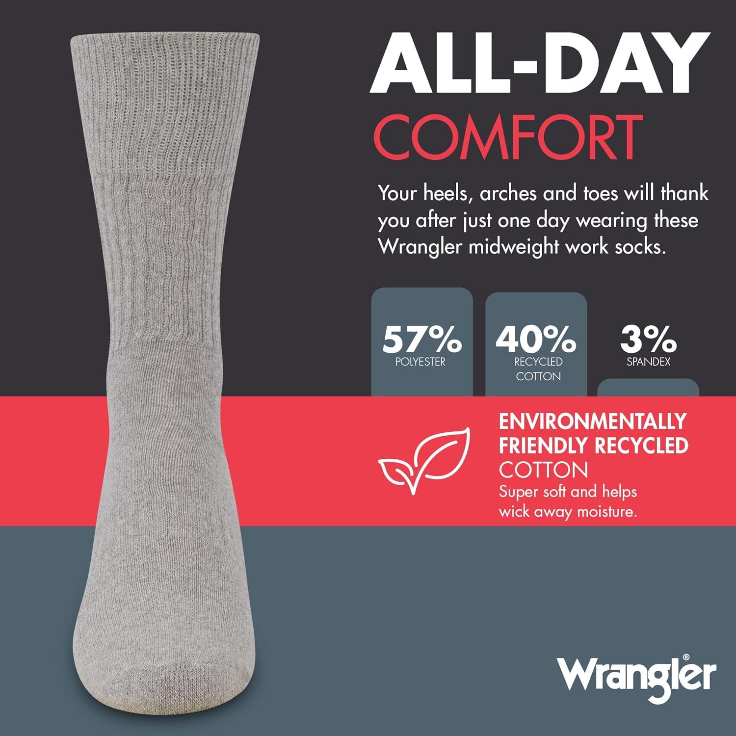 imageWrangler Mens Mid Weight Outdoor Socks Work Socks for Men with Arch Support Cushioned Toe ampamp Heel Size 612Grey Heather