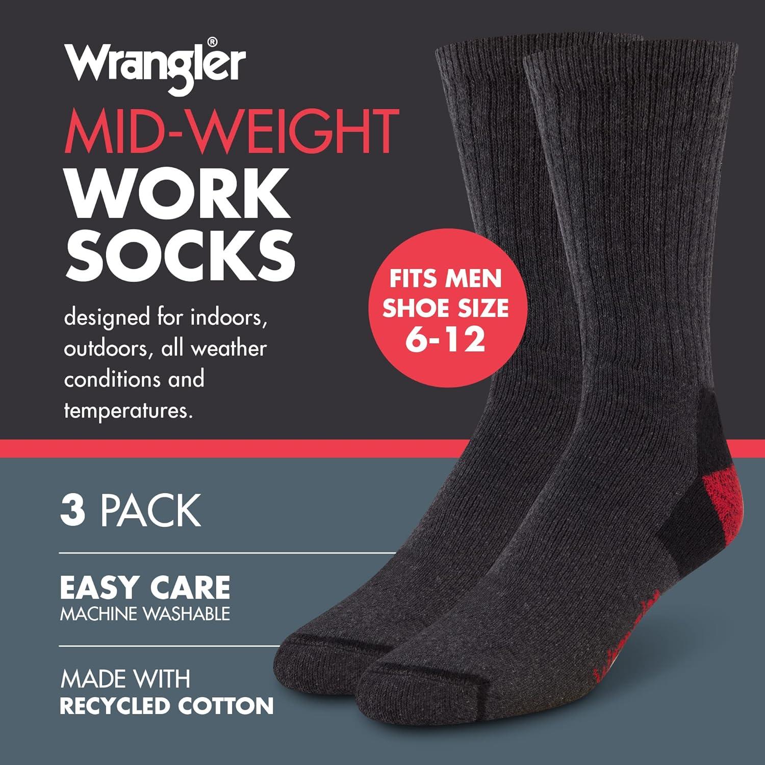 imageWrangler Mens Midweight Outdoor Work Socks Cushioned Arch Support Size 612 Recycled Cotton 3PackGreyRedGrey