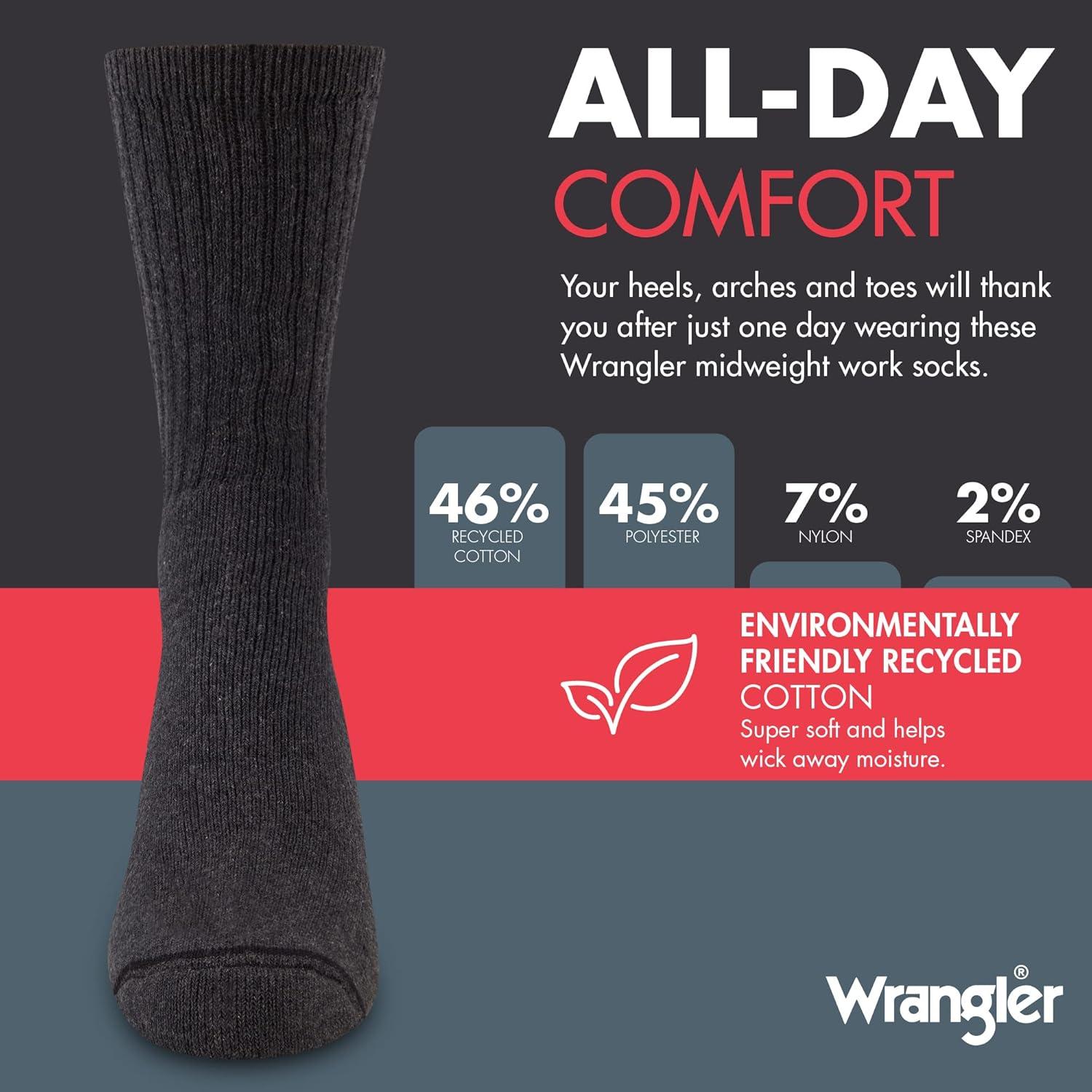 imageWrangler Mens Midweight Outdoor Work Socks Cushioned Arch Support Size 612 Recycled Cotton 3PackGreyRedGrey