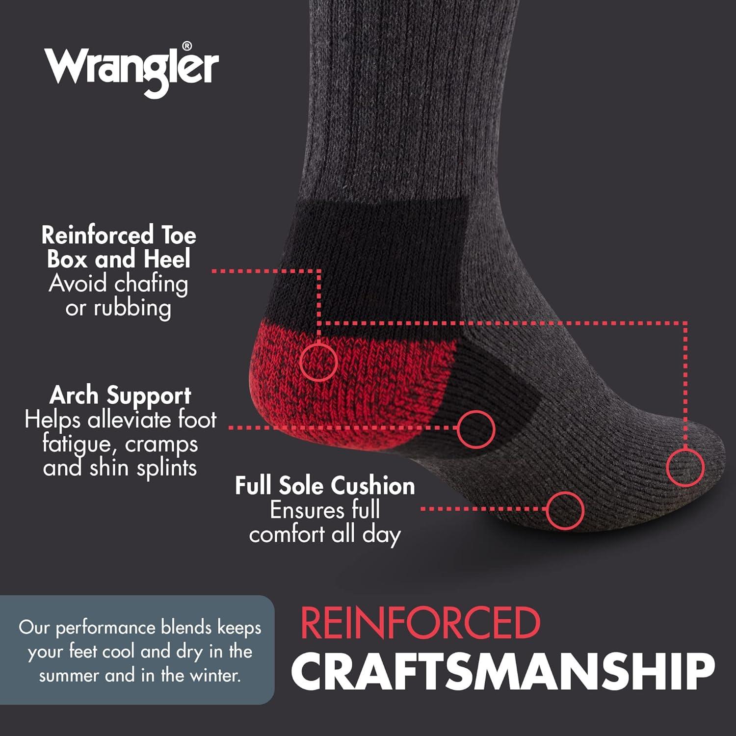 imageWrangler Mens Midweight Outdoor Work Socks Cushioned Arch Support Size 612 Recycled Cotton 3PackGreyRedGrey