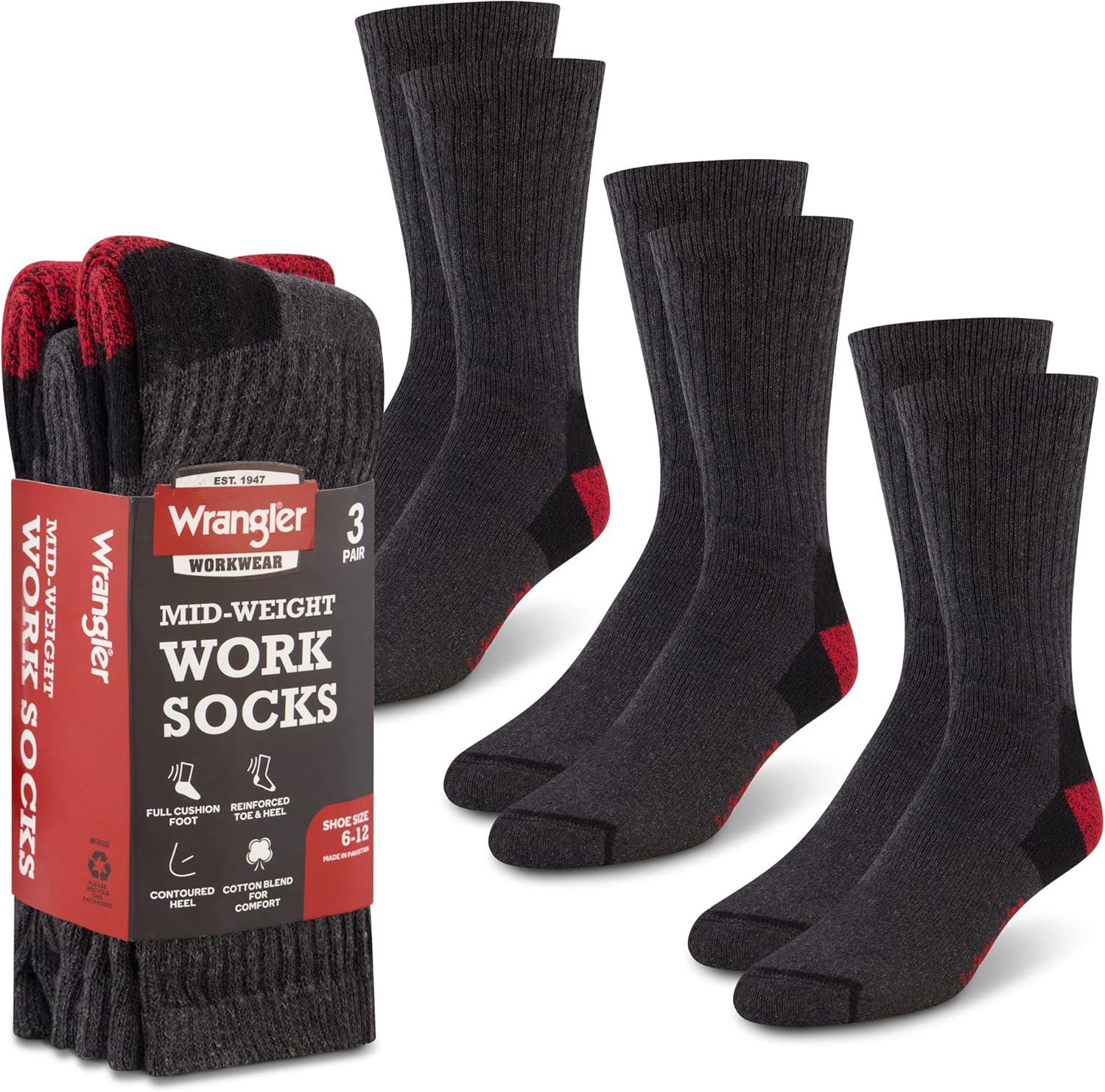imageWrangler Mens Midweight Outdoor Work Socks Cushioned Arch Support Size 612 Recycled Cotton 3PackGreyRedGrey