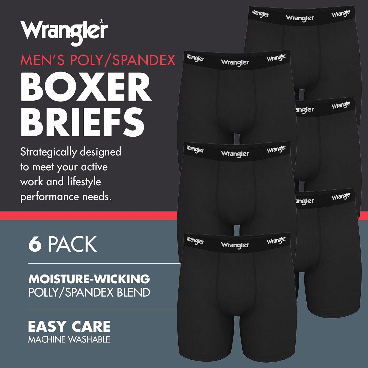 imageWrangler Ranger Mens Active Stretch Boxer Briefs MoistureWicking 4Way Stretch Gusseted Design 6PackBlackBlackBlack