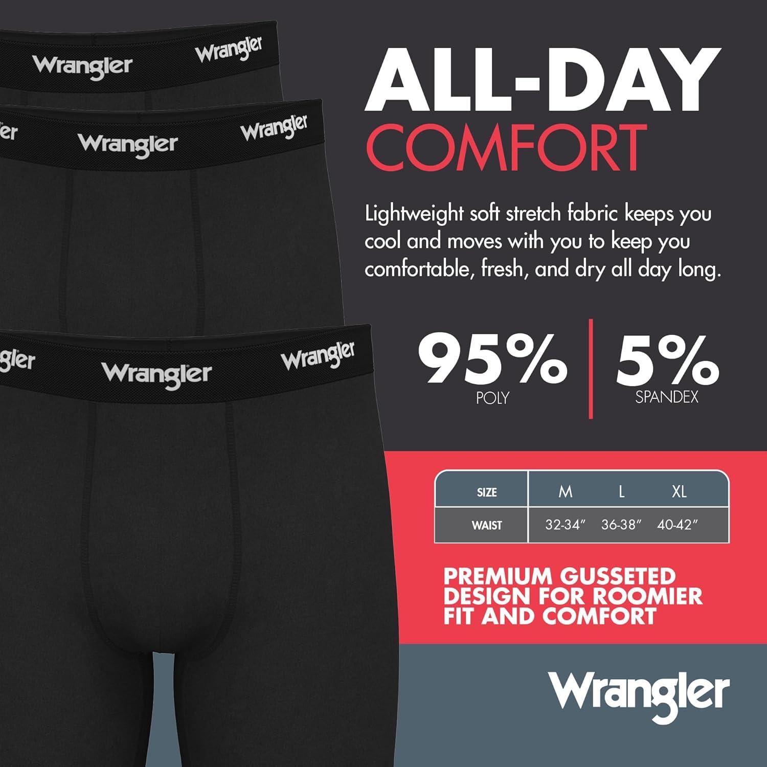 imageWrangler Ranger Mens Active Stretch Boxer Briefs MoistureWicking 4Way Stretch Gusseted Design 6PackBlackBlackBlack