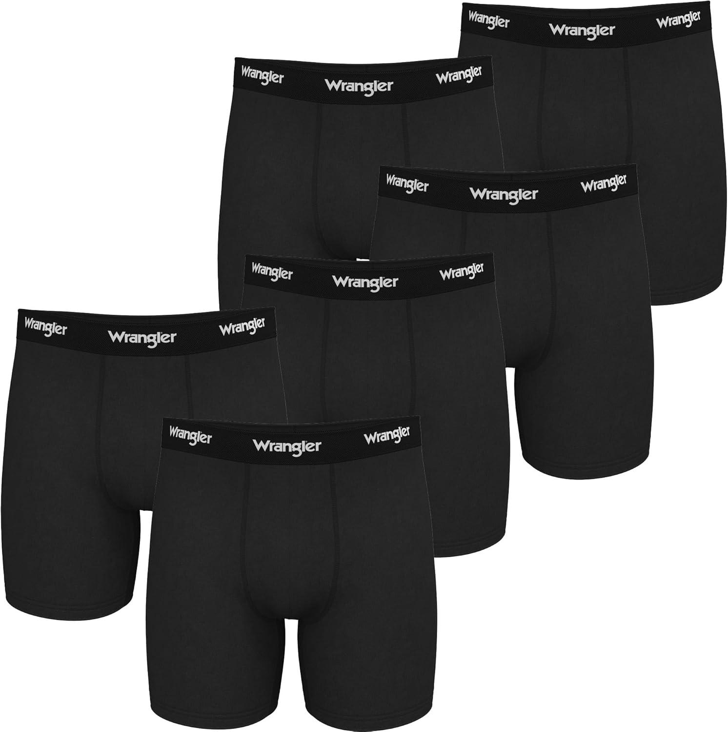 imageWrangler Ranger Mens Active Stretch Boxer Briefs MoistureWicking 4Way Stretch Gusseted Design 6PackBlackBlackBlack