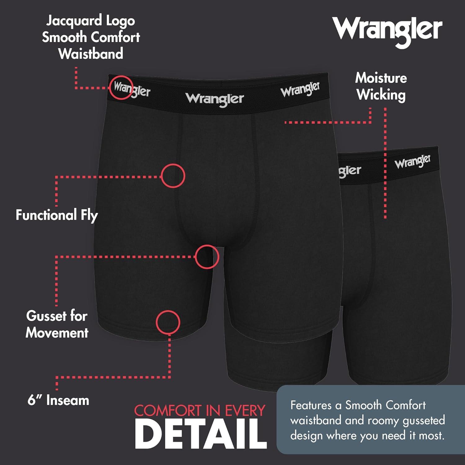 imageWrangler Ranger Mens Active Stretch Boxer Briefs MoistureWicking 4Way Stretch Gusseted Design 6PackBlackBlackBlack