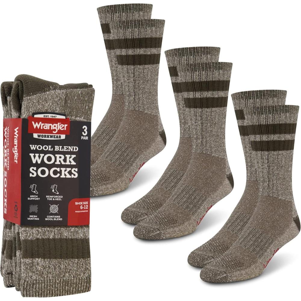 imageWrangler Mens Blended Wool Work Socks Crew Socks for Hiking Boots ampamp AllWeather Wear with Arch Support Size 612Green