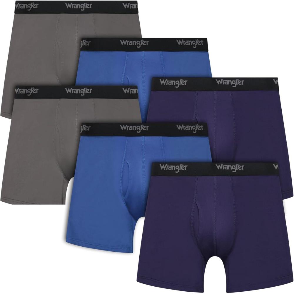 imageWrangler Mens Cooling Boxer Briefs 6 Inseam MoistureWicking Stretch Fabric Pack of 6 Quick DryNavyFederal BlueCharcoal
