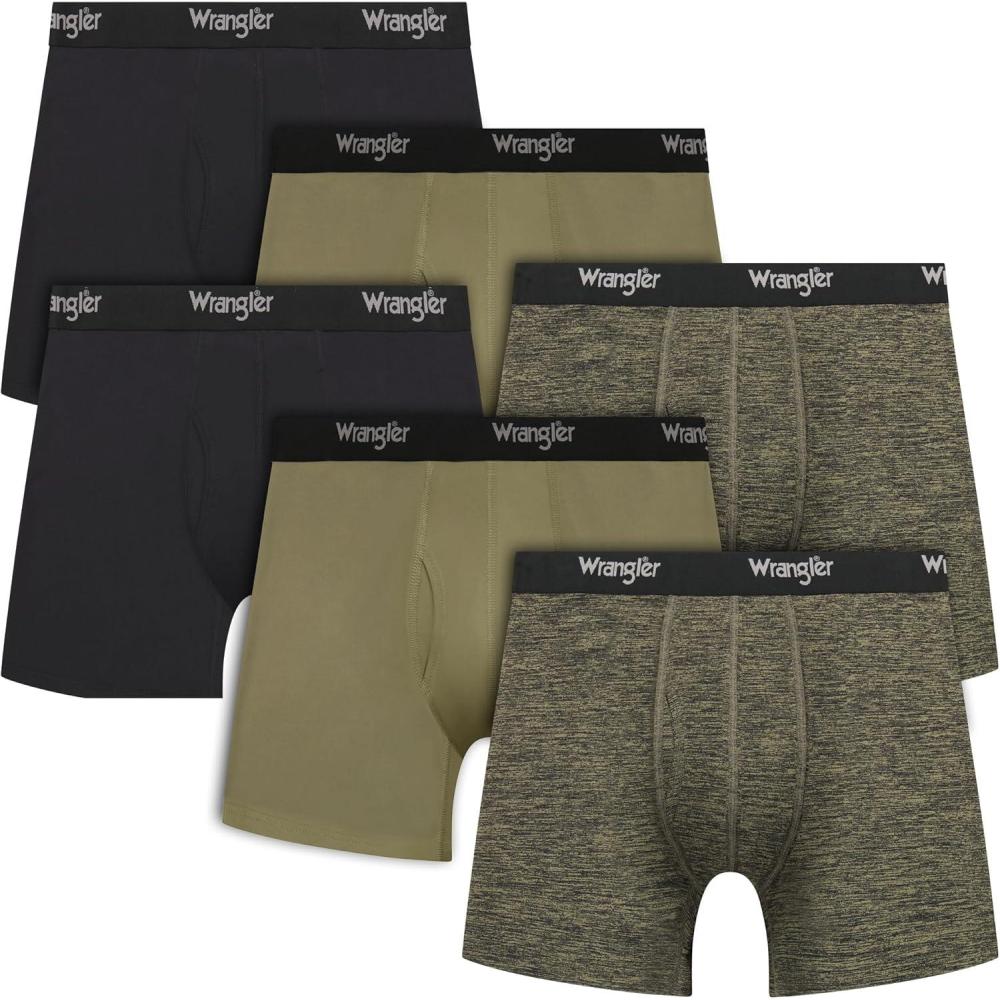 imageWrangler Mens Cooling Boxer Briefs 6 Inseam MoistureWicking Stretch Fabric Pack of 6 Quick DryOliveBlackHeather Green