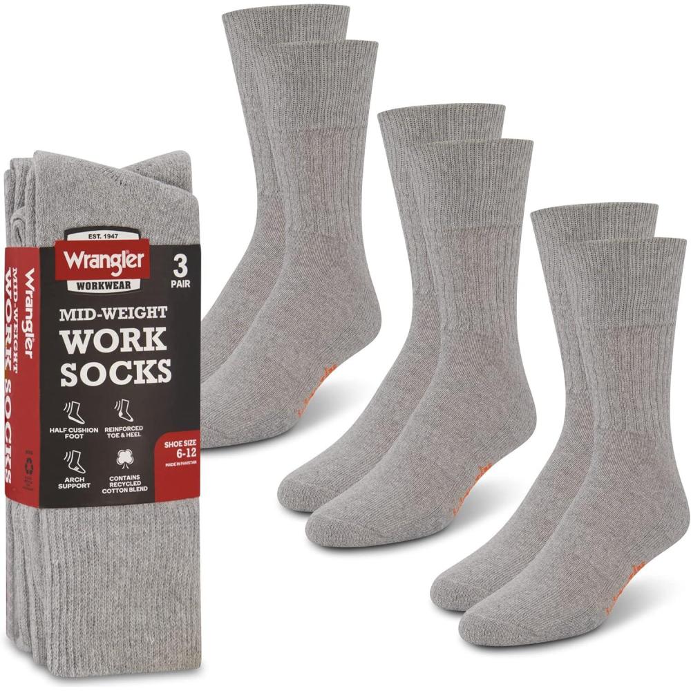 imageWrangler Mens Mid Weight Outdoor Socks  Work Socks for Men with Arch Support Cushioned Toe ampamp Heel  Size 612Grey Heather