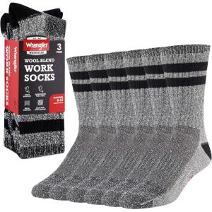 Wrangler Men’s Blended Wool Work Socks – Crew Socks for Hiking, Boots, & All-Weather Wear with Arch Support – Size 6-12(Black)