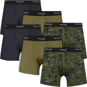 Wrangler Men’s Cooling Boxer Briefs, 6” Inseam, Moisture-Wicking, Stretch Fabric, Pack of 6, Quick Dry(Duffle Green/Green Camo/Black)