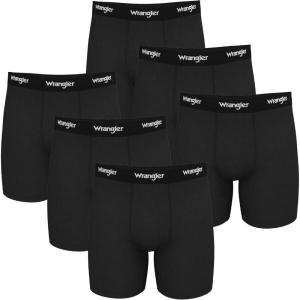 Wrangler Ranger Men’s Active Stretch Boxer Briefs, Moisture-Wicking, 4-Way Stretch, Gusseted Design, 6-Pack(Black/Black/Black)