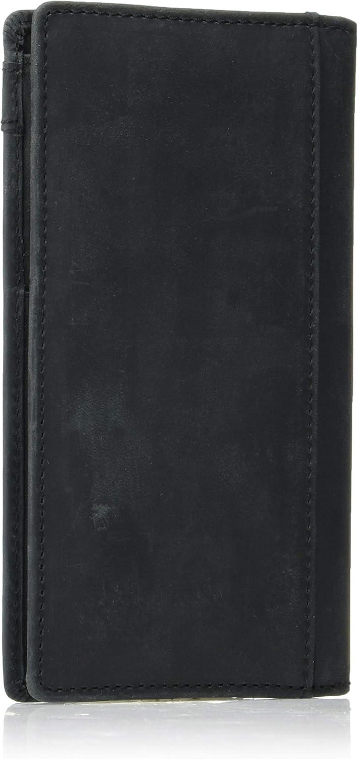 imageWrangler Mens Bifold Wallet with FlipOut ID Window Genuine Leather Gift for HimBlack Leather Patch