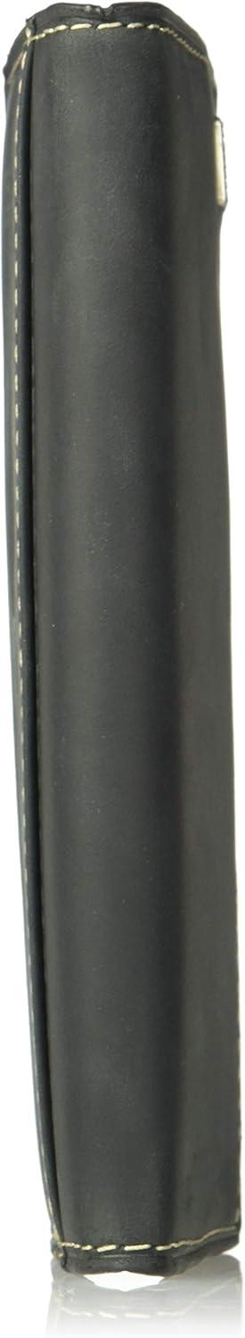 imageWrangler Mens Bifold Wallet with FlipOut ID Window Genuine Leather Gift for HimBlack Metal Logo Traveler