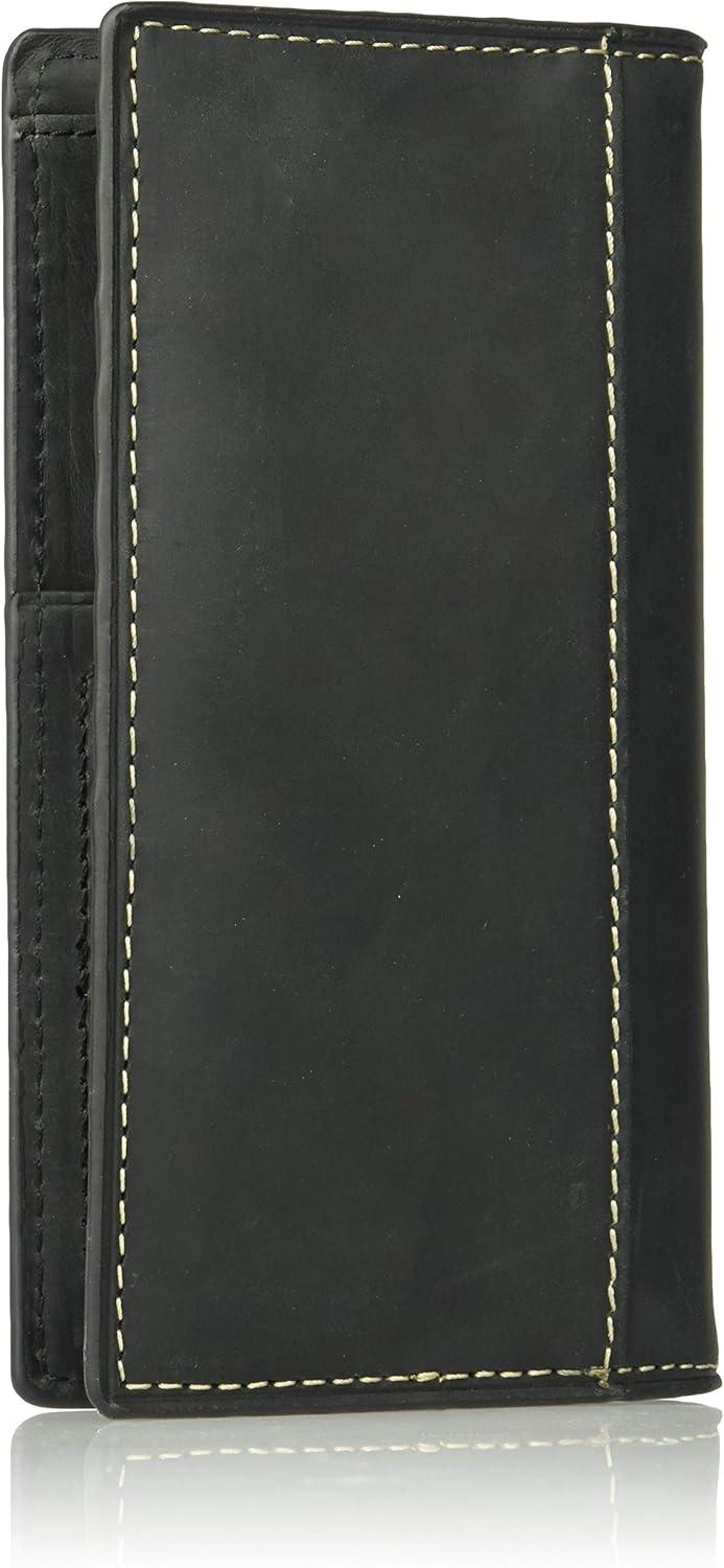 imageWrangler Mens Bifold Wallet with FlipOut ID Window Genuine Leather Gift for HimBlack Metal Logo Traveler