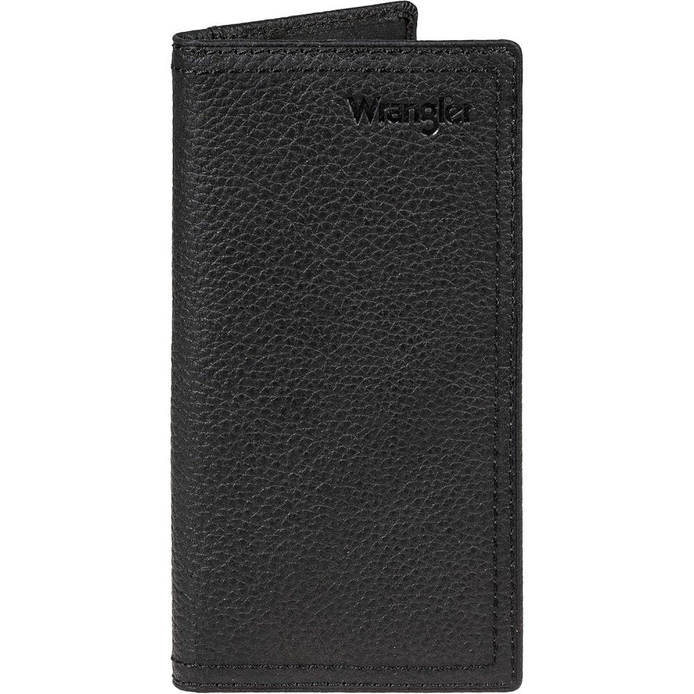 imageWrangler Mens Bifold Wallet with FlipOut ID Window Genuine Leather Gift for HimBlack Double Stitch