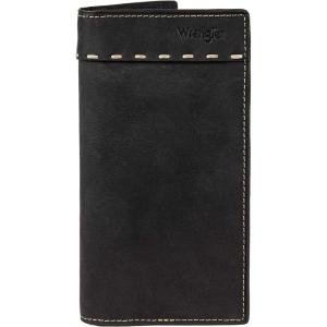 Wrangler Men’s Bifold Wallet with Flip-Out ID Window, Genuine Leather, Gift for Him(Black Western Stitch)