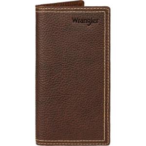 Wrangler Men’s Bifold Wallet with Flip-Out ID Window, Genuine Leather, Gift for Him(Dark Brown Double Stitch)