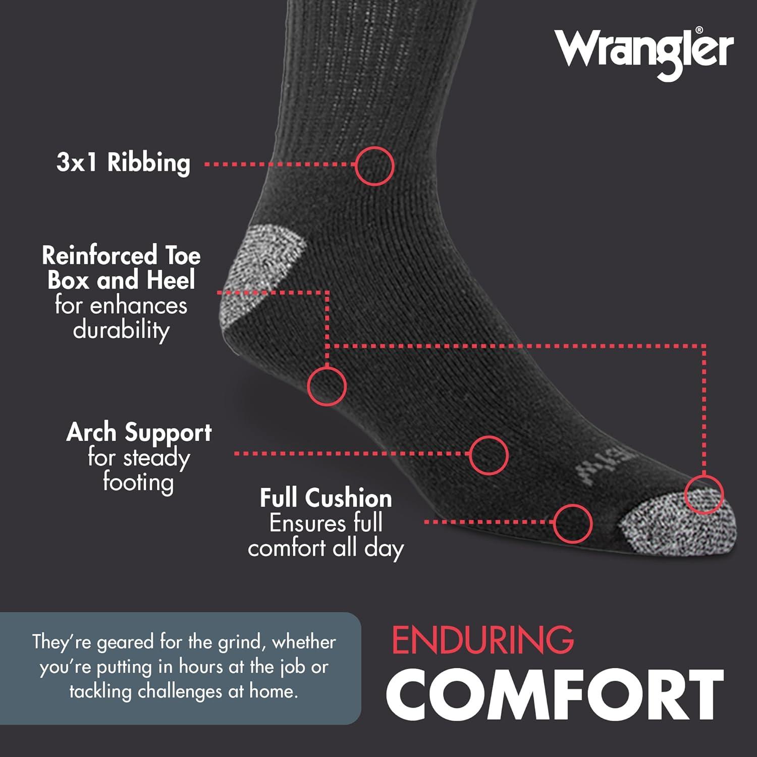 imageWrangler Ultra Dry Crew Socks for Men 12 Pk Full Cushion Arch Support MoistureWicking Steel Toe fits shoe size 612Black