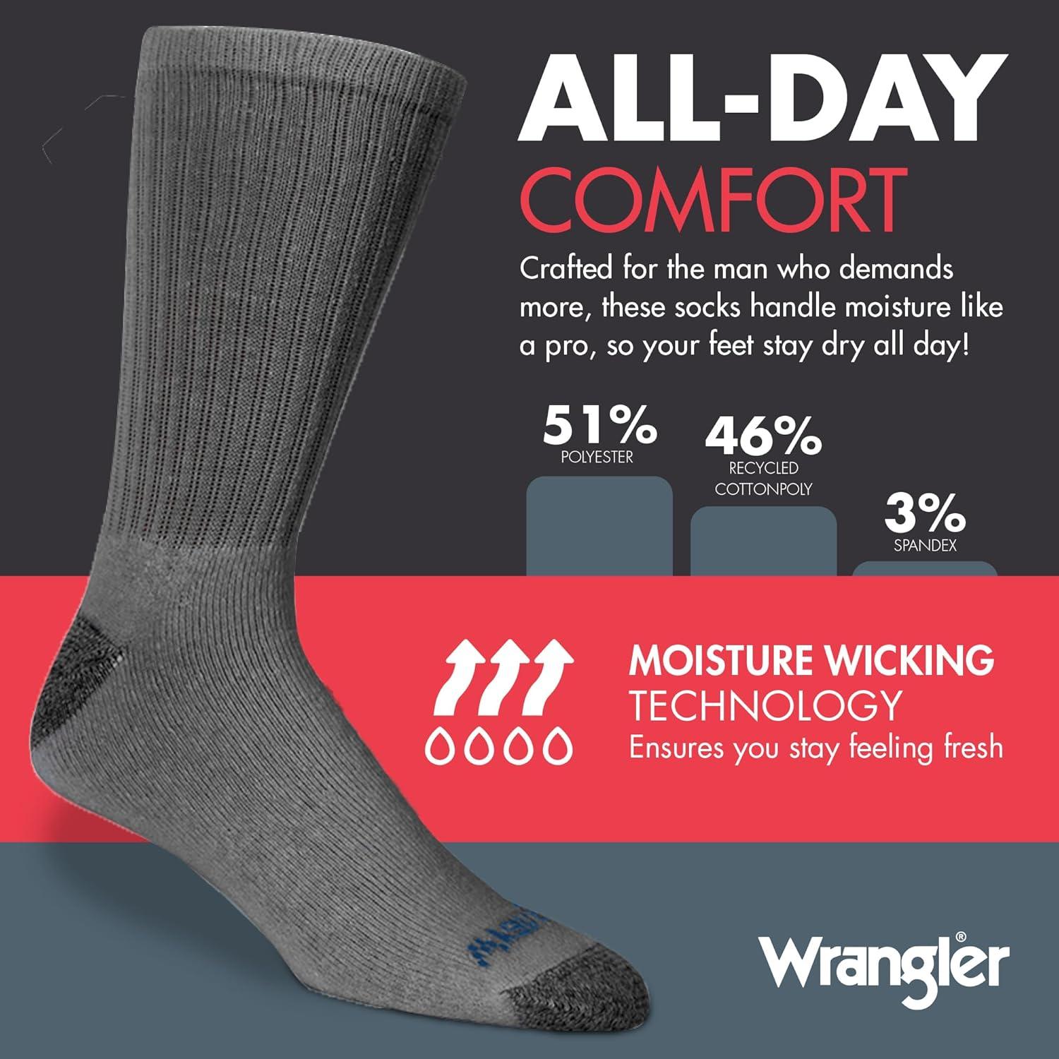 imageWrangler Ultra Dry Crew Socks for Men 12 Pk Full Cushion Arch Support MoistureWicking Steel Toe fits shoe size 612Grey