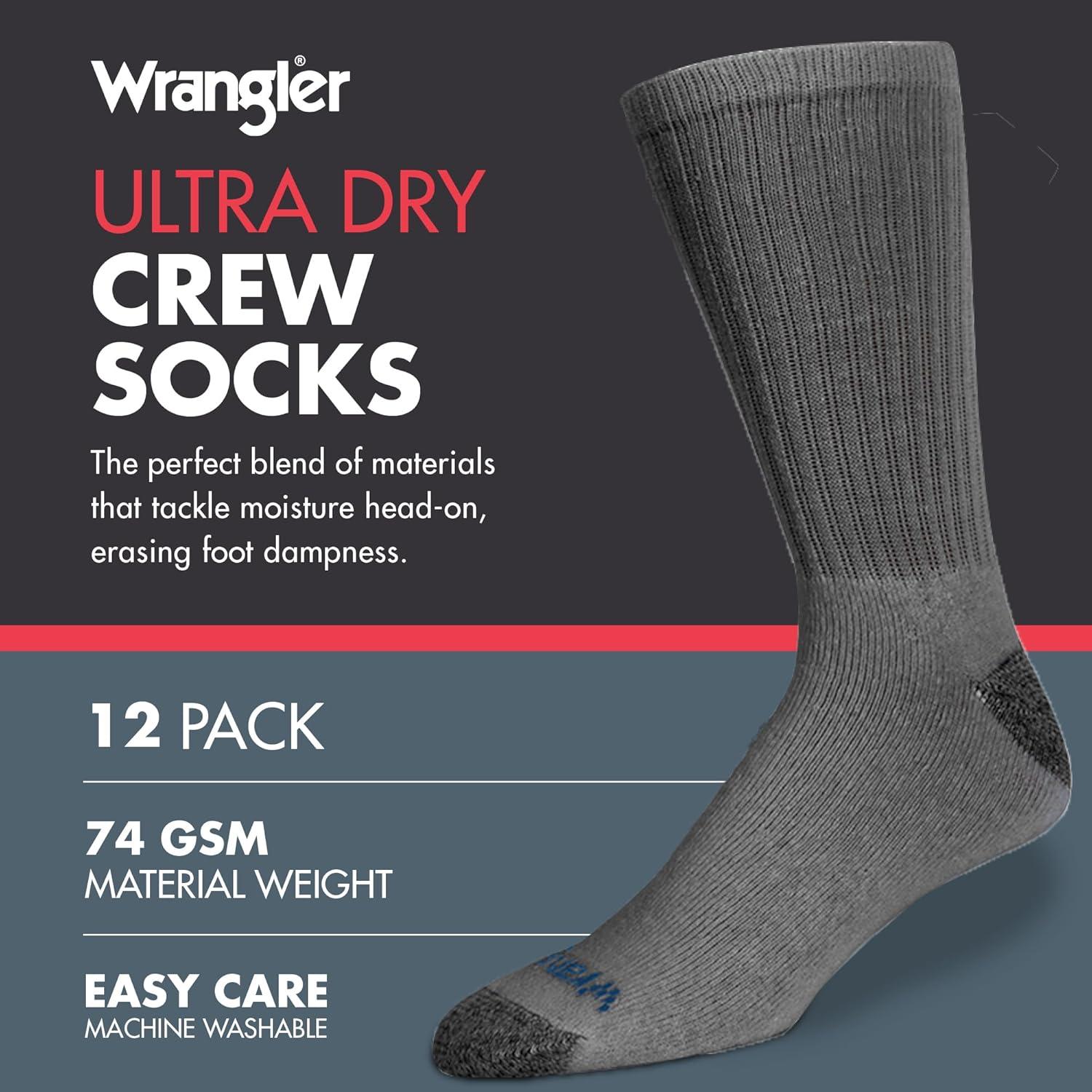 imageWrangler Ultra Dry Crew Socks for Men 12 Pk Full Cushion Arch Support MoistureWicking Steel Toe fits shoe size 612Grey