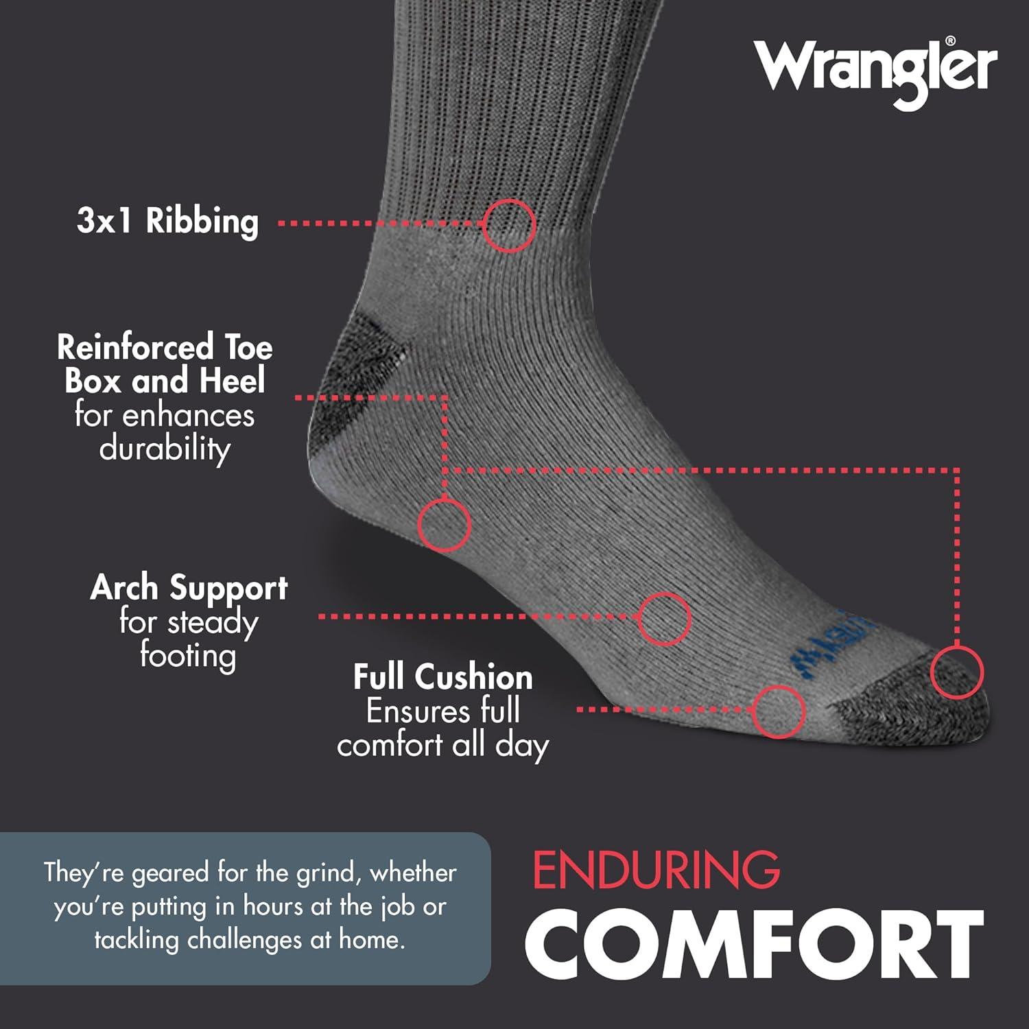 imageWrangler Ultra Dry Crew Socks for Men 12 Pk Full Cushion Arch Support MoistureWicking Steel Toe fits shoe size 612Grey