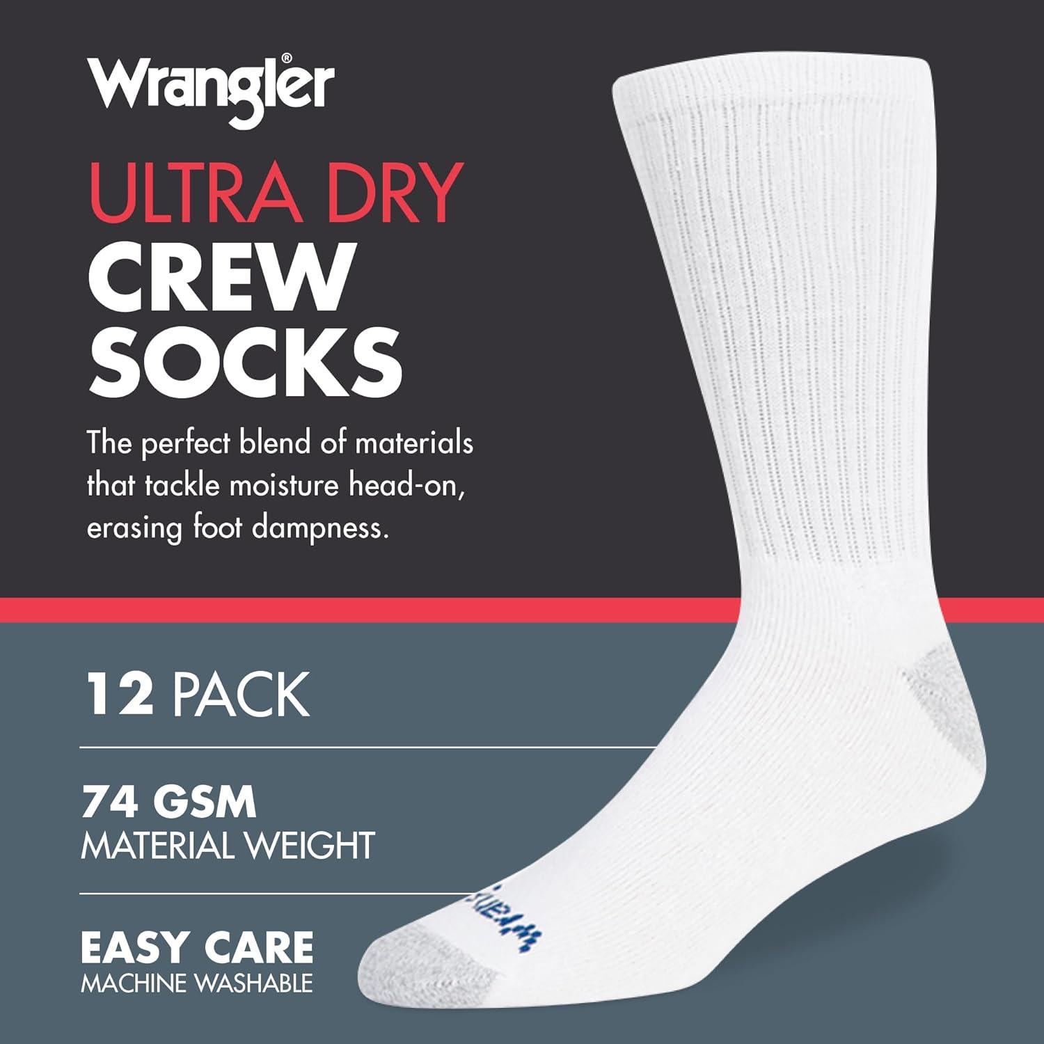 imageWrangler Ultra Dry Crew Socks for Men 12 Pk Full Cushion Arch Support MoistureWicking Steel Toe fits shoe size 612White