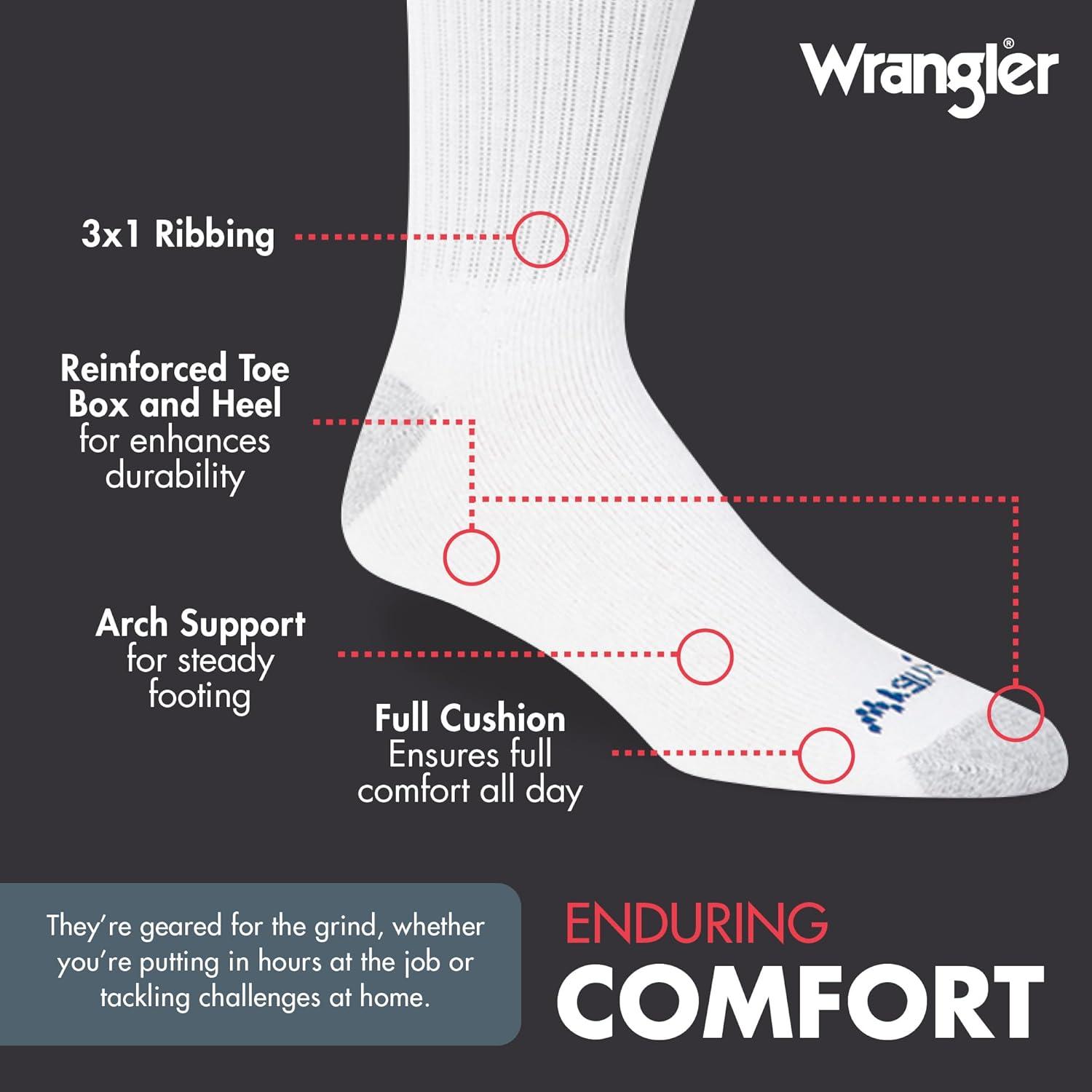 imageWrangler Ultra Dry Crew Socks for Men 12 Pk Full Cushion Arch Support MoistureWicking Steel Toe fits shoe size 612White