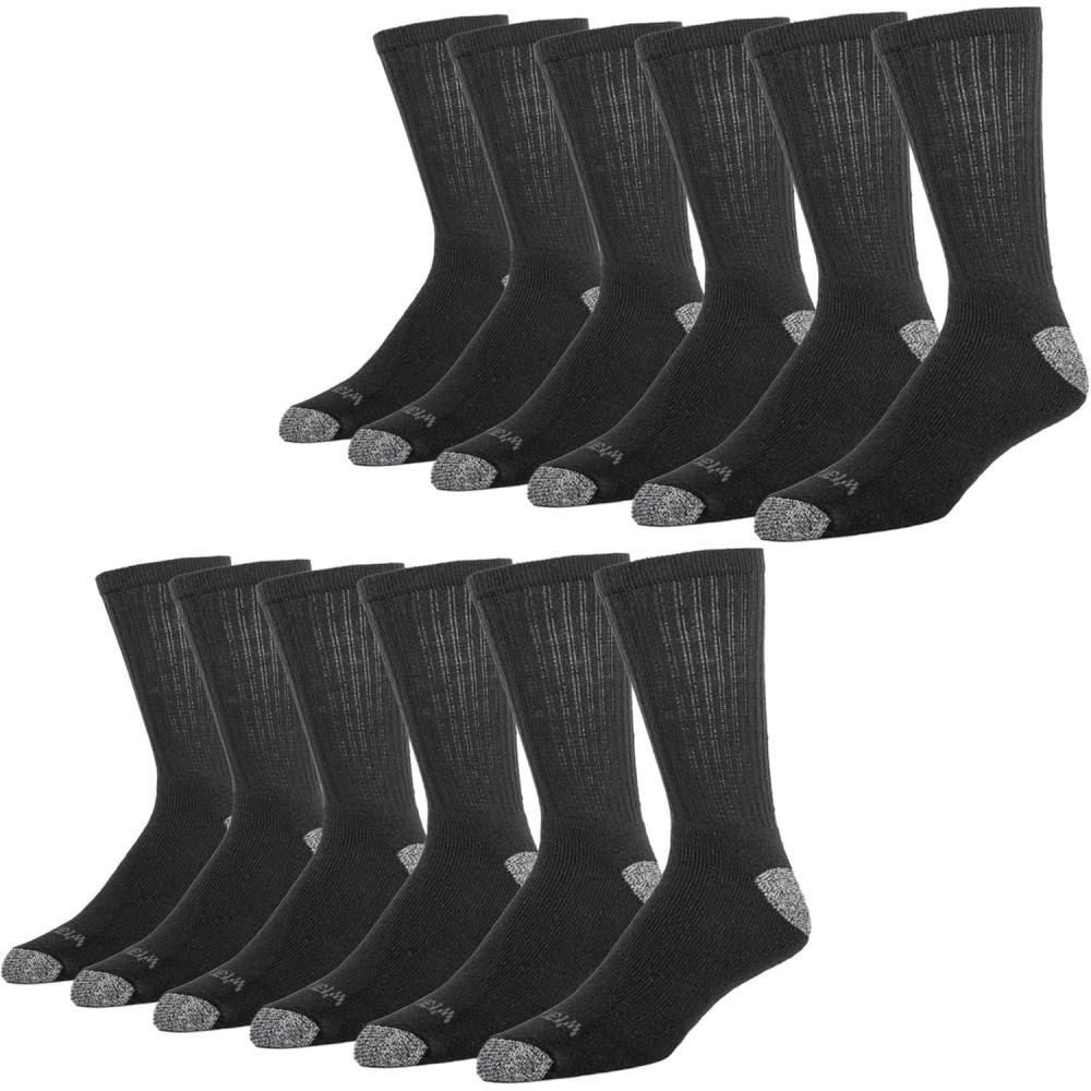 imageWrangler Ultra Dry Crew Socks for Men 12 Pk Full Cushion Arch Support MoistureWicking Steel Toe fits shoe size 612Black