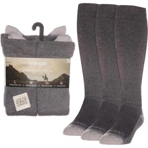 Wrangler Ryder Western Cowboy Boot Socks for Men – Over Calf, Cushioned Sole, Moisture-Wicking, Durable Design(Grey)