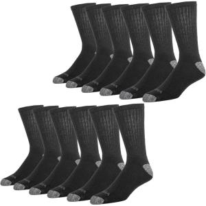 Wrangler Ultra Dry Crew Socks for Men – 12 Pk, Full Cushion, Arch Support, Moisture-Wicking, Steel Toe – fits shoe size 6-12(Black)