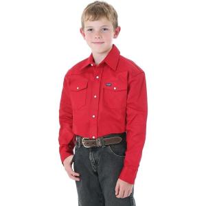 Wrangler Boy’s Long Sleeve White Snap Shirt(Red)